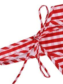 Apperloth A Sexy Red Plaid Going Out Tops Women's Boned Corset Cute Crop Cami Tank Top Tie Front Adjustable Straps Grommet Eyelet Lace Up Back Backless Asymmetrical Hem Overbust Party Shapewear Rave Festival Christmas Clothes - 紅色格子 - 查看 6