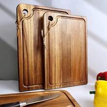 1 Stück Holz Schneidebrett, rechteckiges Serviertablett, in 3 Größen erhältlich: groß, mittel, klein, geriffeltes Holz Hackbrett mit Aufhängeloch, multifunktionales Hartholzbrett, geeignet für Küche Zuhause, Grillen, Dinnerparty, Geschenk zu Feiertagen, Küchenutensilien, Grillzubehör, strapazierfähiges Holz, perfekt für Weihnachten und Thanksgiving