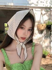 女士头巾 1 件波尔卡圆点三角围巾，休闲百搭时尚柔软甜美清新风格圆点头带，法式头巾，高端艺术感拍照道具发饰女士发饰秋季配饰秋冬发带适合度假装女士 - 彩色 - 查看 1
