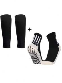 Youth Soccer Socks & Shin Guard Set, Children's Soccer Shin Sleeve Socks, Dot Adhesive Anti-Slip Soccer Sports Socks, Suitable For Youth Training, Outdoor, Wear-Resistant, Fit For 10-18 Years Old Boys And Girls