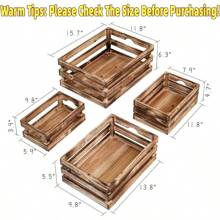 Large Wooden Crates Set Of 4 Decorative Storage Box With Handles, Rustic Torched Brown Farmhouse Wooden Crates For Display, Organizer Container Baskets Box For Kitchen, Pantry, Bedroom 18D110B4EF1BDABB0F22F-YTB