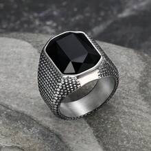 MONALLY 1 pièce Bague pour homme en acier inoxydable avec zirconium cubique étincelant, style de bijoux personnalisé, convient pour la Fête des Pères, la Saint-Valentin, l'anniversaire, cadeau parfait, faible allergie, accessoire inaltérable - anneau - Voir 11