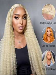613 13x4 Curly Human Hair Wigs 200 Density HD Lace Front Wigs Human Hair Pre Plucked For Women Deep Wave Glueless Wigs Human Hair Blonde Wigs With Baby Hair 40inch - 613 - Xem 6