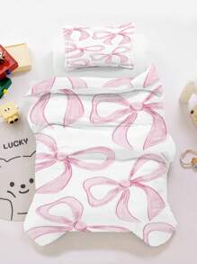 半件套粉色蝴蝶结婴儿床上用品套装 - 柔软被套套装，童话主题婴儿房床单，适合女宝宝，双面可爱粉色蝴蝶结设计，甜美粉色蝴蝶结婴儿床上用品