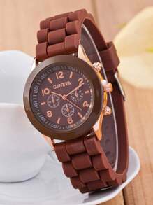 1 件时尚休闲女士硅胶石英腕表，舒适硅胶表带，适合日常休闲佩戴，是理想的礼物之选 - 彩色 - 查看 19