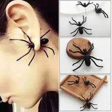 1pc Halloween Spider Earrings, Exaggerated Funny Animal Design, No Power Needed, Battery-Free, Artistic Party Accessory For Women