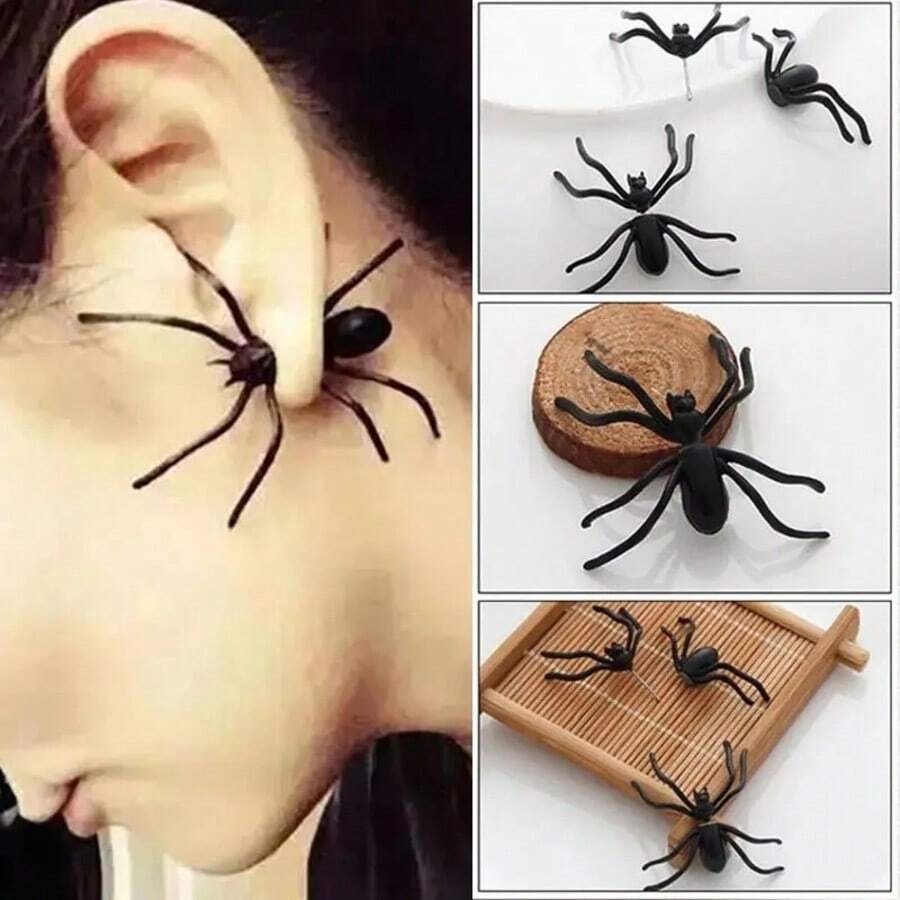 1pc Halloween Spider Earrings, Exaggerated Funny Animal Design, No Power Needed, Battery-Free, Artistic Party Accessory For Women