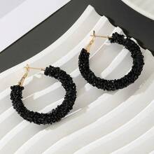 一对闪亮创意镶嵌黑色环状耳环，优雅的派对礼物 - 黑色 - 查看 2