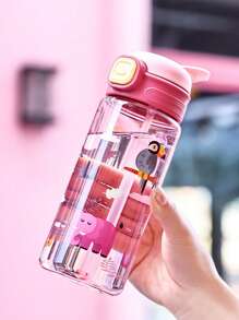 1pc500ml儿童可爱卡通吸管杯便携学校户外运动水壶便携吸管杯学生返校用