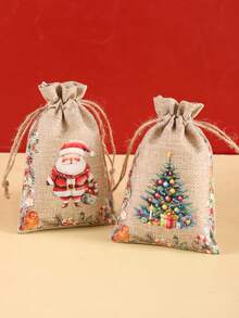 6 pezzi Borse regalo in juta con motivi natalizi ad acquerello, con laccetti, con disegni misti di Babbo Natale, Schiaccianoci e soldato, borse in lino riutilizzabili per feste, ideali per confezioni regalo, baby shower, decorazioni natalizie per la casa 2025, borse multiuso per regali Capodanno 2026