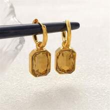 1 对 18K 镀金不锈钢彩色水晶吊坠耳环，适合女性日常和婚礼佩戴，礼物 - 鑽戒 - 查看 3