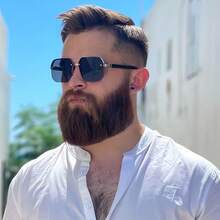2025 Gafas de sol cuadradas de doble puente de estilo caliente transfronterizo, personalidad europea y americana, gafas de piloto de media montura simples para hombres y mujeres - Película gris azulada con marco plateado - Ver 3