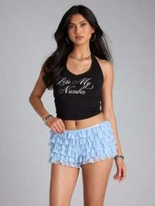 Women's Lace Sexy Short Shorts, Cake Pants, Fashionable And Generous, Suitable For Home Comfort - Màu xanh lam - Xem 3