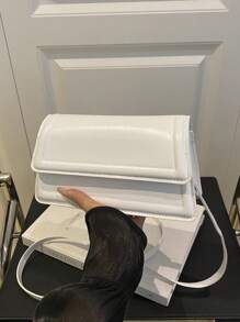 New Fashion Women's Handbag, Solid Color Fabric Material, Large Capacity Square Bag, Simple Stylish Versatile Elegant Shoulder Bag With Detachable Adjustable Strap - White - View 2