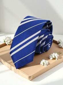 1pc Men's Fashion Street Diagonal Striped Casual Tie (6cm), Slim Fit, Suitable For Party, Evening Event, Holiday Occasions - A - View 3