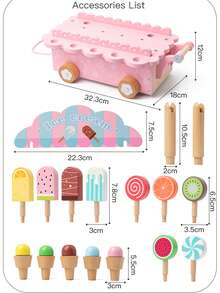 Expositor de madera en forma de carrito de helados, helados/paletas danesas nobles, juguete educativo de juego de roles para niños - Multicolor - Ver 5