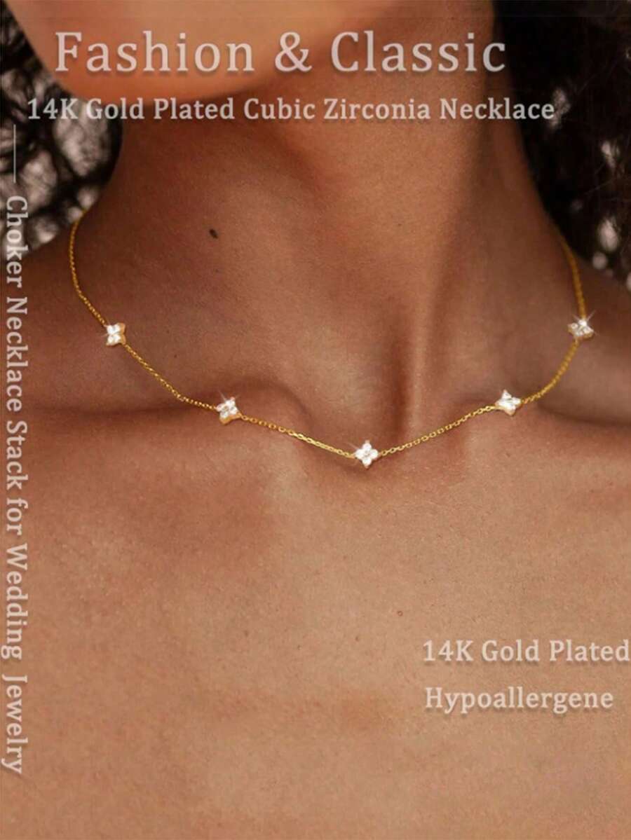 1 chiếc vòng cổ cỏ bốn lá may mắn, dây chuyền choker cao cấp thanh lịch bằng thép không gỉ, dây chuyền xương đòn dài thời trang không phai màu, dây chuyền vàng tua rua duyên dáng, quà tặng cho phụ nữ, ngày lễ tình nhân, ngày của mẹ - Vàng - Xem 1