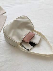 1 件纯色尼龙拉链蝴蝶印花腋下包，简约时尚，适合日常外出 - 白色 - 查看 3