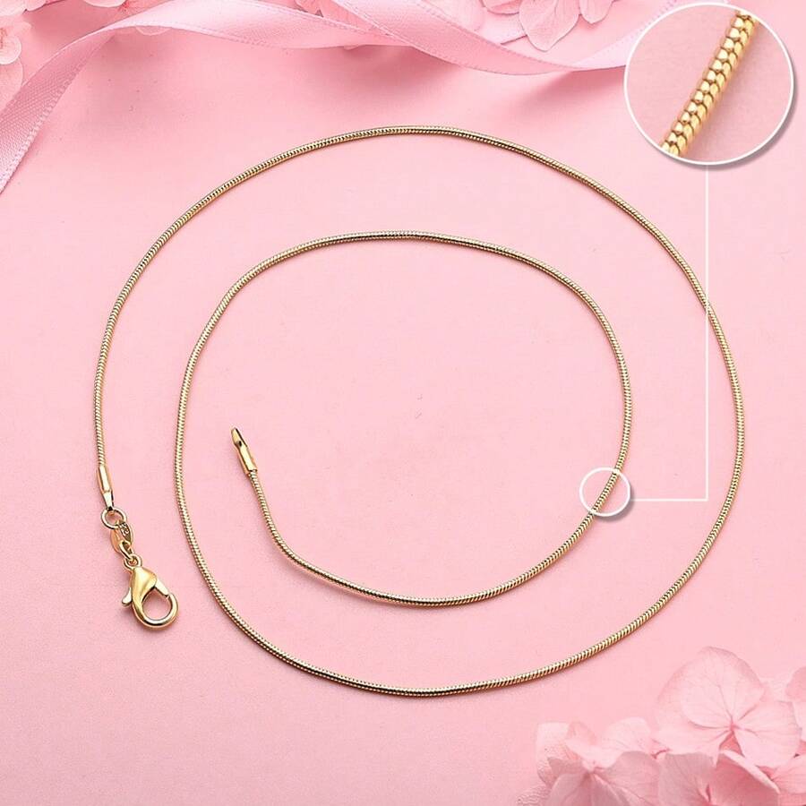 18K 金男士蛇链项链 - 超薄，1 毫米休闲风格，适合女士和女孩，16/18/20/22/24 英寸长，日常优雅|时尚链条设计 - 金色 - 查看 1