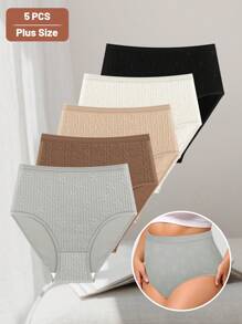 5条装女士加大码高腰内裤，提花设计，优雅，柔软，透气 - 彩色 - 查看 5