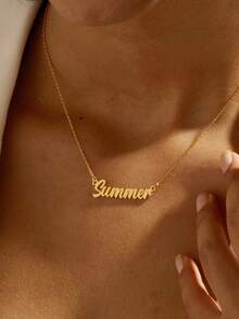 1 件定制项链女士银金色链条项链个性定制名字吊坠项链不锈钢首饰婚礼伴娘礼物周年生日礼物 - 金色2 - 查看 4