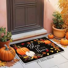 1 قطعة سجادة باب للعطلات مطبوعة بالقرع والأوراق المتساقطة في فصل الخريف، سجادة ناعمة مانعة للانزلاق وماصة للماء قابلة للغسل في الغسالة، سجادة مريحة وموسمية للمدخل، سجادة منخفضة الرقبة مناسبة للغرفة المعيشية والنوم والمطبخ وغرفة الغسيل والحمام