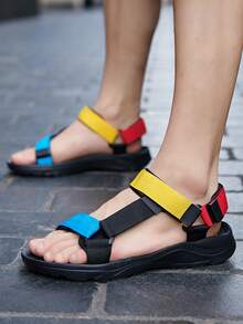 Men's Casual Fabric Sandals, Anti-Skid Hook & Loop Fastener Summer Beach Sandals For Outdoor Walking