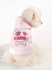 1 件宠物服装，狗/猫服装，适合小型犬的可爱服装，温暖舒适的纯色连帽衫 - 粉色 + 贴花装饰