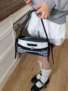 Bolso de axila lindo con diseño de moño, corazón, lunares y cuadros, diseño exclusivo, adecuado para ir al trabajo, salir, compras diarias, verano