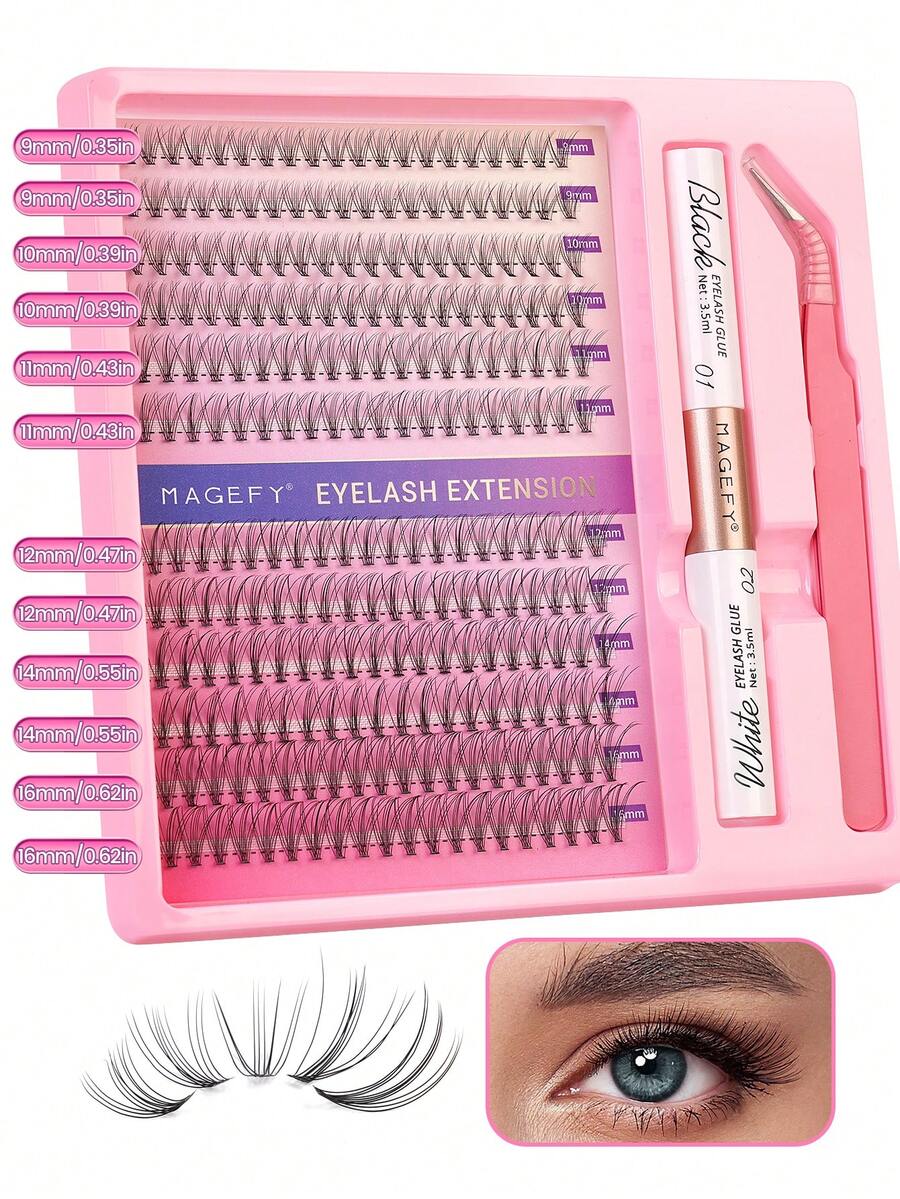 240/480片睫毛嫁接套装，DIY单根睫毛，含胶水和镊子，10D/20D/30D自然蓬松假睫毛，仿貂毛材质，化妆工具