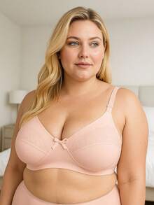 Plus Size Bra Without Reinforced Pads Satin Support - 淺粉色 - 查看 1