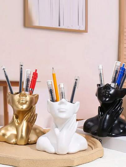 1个创意人脸造型桌面收纳盒，多功能笔筒，化妆刷收纳盒，装饰配件包，房间装饰，包包，化妆包，梳妆台，旅行，化妆包，旅行必备，收纳盒，储物，旅行必备，化妆品收纳盒，化妆包，化妆品收纳盒，收纳盒，洗漱包，桌面收纳盒，化妆品包，化妆袋，化妆品收纳盒，梳妆台配件，化妆袋，化妆包，珠宝盒，收纳袋，化妆刷架，刷架，香水收纳盒，收纳袋，女士礼物，圣诞礼物，女士礼物创意