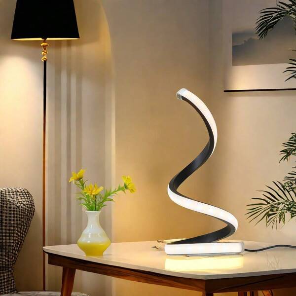 1 pieza Lámpara de escritorio espiral moderna, regulable, alimentada por USB, estructura de metal, adecuada para dormitorio, sala de estudio y regalo