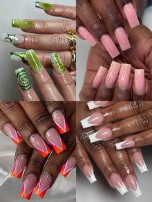 120 Stück mittlere matte transparente nahtlose quadratische Nagel Aufkleber, 12 Größen vollständig abdeckende Acryl Nail Art Decals, geeignet für Nagelstudios und DIY Heimgebrauch Aufklebe-Nägel - Transparent - Übersicht 2
