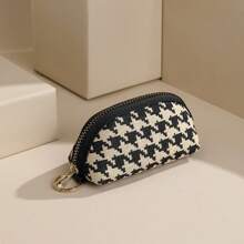 Houndstooth Soft Leather Earphone Pouch Mini Chic Zipper Coin Purse Bucket Lipstick Makeup Bag Multi-Function Handheld Small Bag - Multicolor - View 9