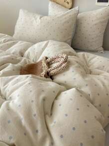 4pcs Bedding Set, Including (1*Duvet Cover + 1*Bed Sheet + 2*Pillowcases, No Filler), Blue & White Polka Dot Pattern, Delicate Print, Machine Washable