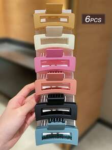 6个装女士多色方形哑光发夹，简约百搭风格，大号发夹，夏季度假配饰，女士发饰。适合日常休闲佩戴和外出。夏季配饰套装，发饰，女士配饰，返校季发饰，沙滩配饰。 - 彩色 - 查看 6