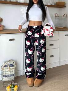 SANRIO 3pcs Hello Kitty Women's Plush Warm Lounge Pants, Cute & Comfortable For Autumn/Winter - Multicolor - View 5