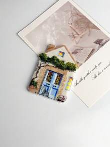 1pc Cute Countryside Floral Warm House Shaped Metallic Foil Melamine Fridge Magnet, Suitable For Home Decor, Daily Use And Holiday Gifts