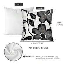 MEMNUN 1pc, Modern Black And White Floral Printed Pillowcases - Machine Washable, Zip Closure Cushion Cover With Simple Flower Design, 17.7 X 17.7 Inches, Decorative Throw Pillow Covers For Sofa Couch Living Room Bedroom (Without Fill) Pillow Case Room Decor Pillow Cases Cushion Covers