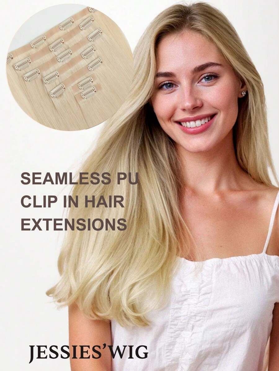 jessie's wig 杰西假发7件套，含16个夹子，直发夹式接发，真人发，天然原生发，双层缝制，适合女性日常佩戴，易于佩戴，铂金色60# - S60 - 查看 1