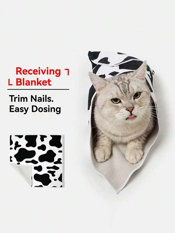 1 pièce Chiffon anti-évasion pour chat avec motif de vache, lavable et durable, tablier de coupe des ongles et de toilettage pour chats, serviette pour chien et chat, accessoires essentiels de toilettage, design ludique pour chat, accessoires pour chat