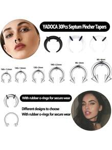 Milacolato 30Pcs Septum Pincher Tapers 16G 14G 12G 10G 8G 6G Horseshoe Septum Rings Acrylic Stainless Steel C Shape Septum Piercing Jewelry Nose Ear Cartilage Septum Stretching Kit For Women Men
