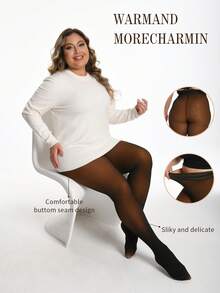 Thick Warm Pantyhose, Stylish Fake Skin Fleece Leggings, High Waisted Design, Women's Pantyhose And Stockings Winter - Màu caramel đen - Xem 6