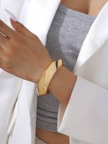 1 Set Chic Personalized Minimalist Punk Style Geometric Metal Open Bangle Bracelet For Women, Suitable For Street, Shopping, Daily Outfit, Party, Festival, Gift For Friends And Family