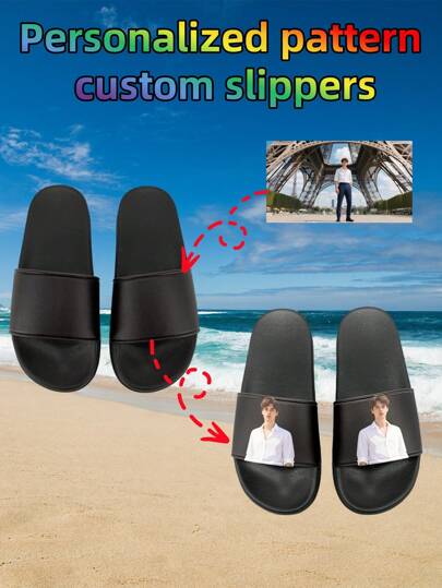 Customized Slippers For Men, Personalized Pattern Slippers, Halloween Gift For Mom/Dad/Her/Him/Boyfriend/Husband/Friend, Customized Gift For Home/Hotel/Salon/Beach/Anniversary