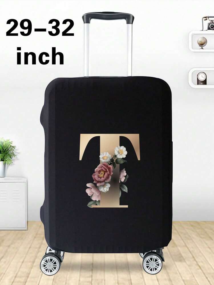 行李箱罩旅行箱罩适用于 29 至 32 英寸行李箱保护套时尚首字母姓名 A 至 Z 金色字母花卉印花适用于男女户外假日旅行必备配件涤纶行李箱弹力防尘罩、行李箱罩保护套、行李箱罩、行李箱罩保护套、行李箱配件、旅行必需品、旅行配件、行李箱配件、大学宿舍必备品、度假必备品 - 黑色 - 查看 10
