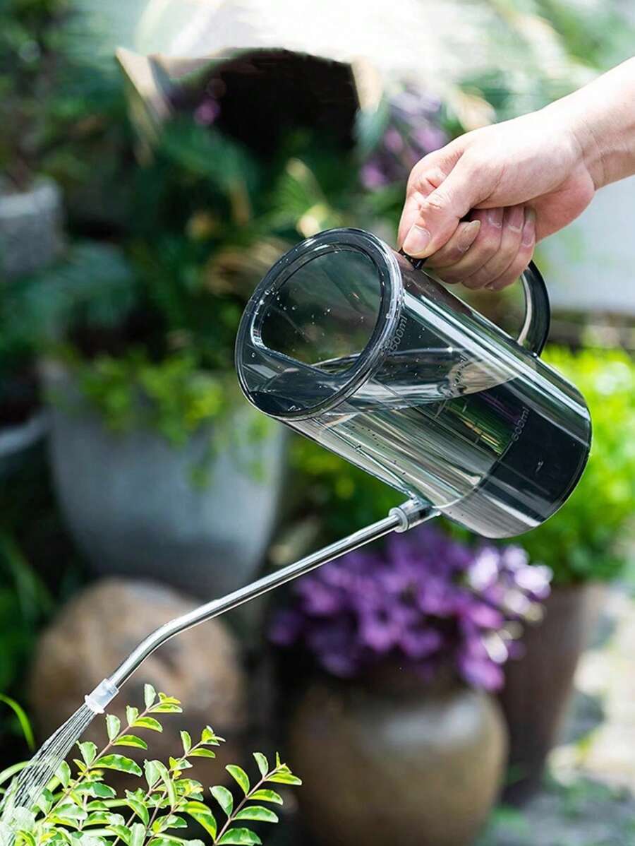 1 件高品质耐用塑料浇水壶，适用于室内外植物 - 带测量标记（毫升/盎司）的基本园艺工具，绿色和透明灰色设计，非常适合家庭使用
