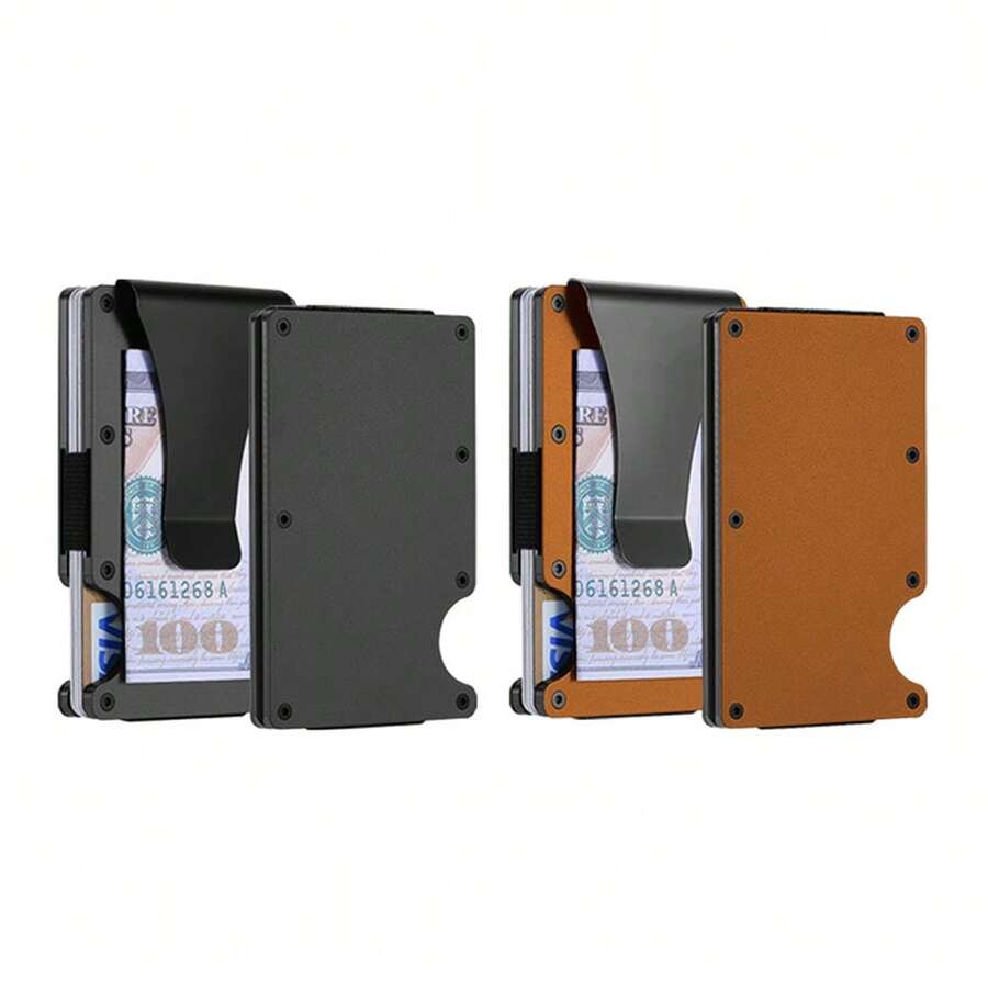 1 Or 2-Pack: RFID Blocking Slim Credit Card Holder Wallet For Men – Minimalist, Scratch-Resistant, With Removable Money Clip | Modern, Durable, Everyday Carry - 黑色和棕色 - 查看 1