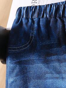 两件套男婴可爱小熊印花卫衣和牛仔印花裤套装，舒适 - 藏蓝色 - 查看 8